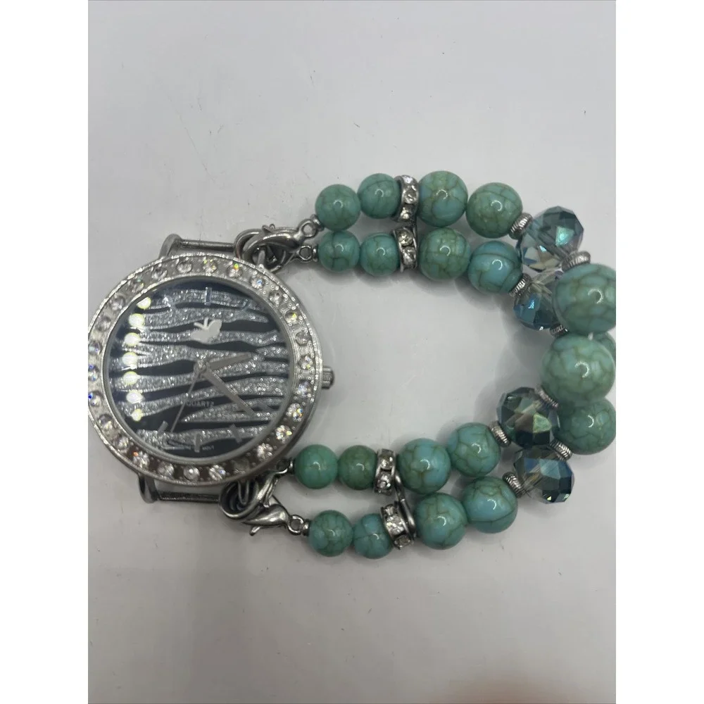 Women's Quartz Watch Turquoise Colored Beaded Band- New‎ Battery